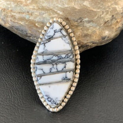 Navajo White Buffalo Turquoise Inlay Ring | Sterling Silver | Sz 7 | Authentic Native American Handmade | 12176