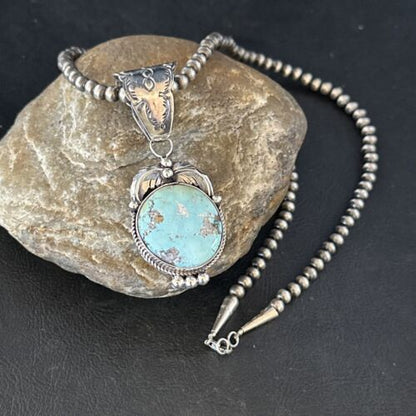 Navajo Blue Golden Hills Pendant Necklace | Sterling Silver | Authentic Native American Handmade | 14621