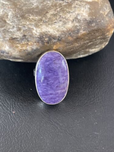 Navajo Purple Charoite Ring | Sterling Silver | Sz 8 Adjustable | Authentic Native American Handmade | 10568