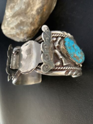 Navajo Men's Watch Cuff Bracelet | Sterling Silver & Blue Kingman Turquoise | Authentic Native American Jewelry | 1635