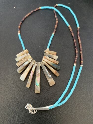 Navajo Blue Turquoise Pava Shell Heishi Necklace | Sterling Silver | Authentic Native American Handmade | 20" | 1689