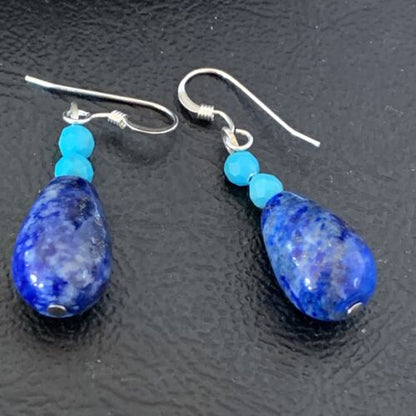 Navajo Lapis Lazuli Turquoise Bead Dangle Earrings | Sterling Silver | Authentic Native American Handmade | 1541