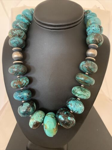 Authentic Native American Navajo Pearls Graduated Necklace | Sterling Silver & Turquoise | 20" | 1923
