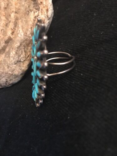 Zuni Kingman Turquoise Cluster Ring | Authentic Native American Sterling Silver | Multi-Stone | Sz 6.75 | Signed | 3511
