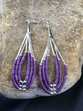 Handmade Liquid Silver Heishi Tube Beads Sugilite Earrings | Sterling Silver | 2" | 1985