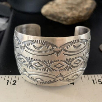 Navajo Stamped Cuff Bracelet | Sterling Silver | Authentic Native American Handmade | 14124