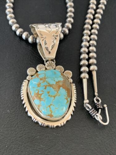 Men's Navajo Sterling Silver Necklace Pendant Earrings | Blue #8 Turquoise | Authentic Native American Handmade | 2110 - Masha USA