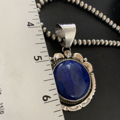 Native American Navajo Blue Lapis Pendant Necklace | Sterling Silver | Authentic Handmade | 11677 - Masha USA