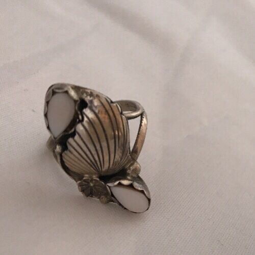 Navajo Pink Feather Mother of Pearl Multi-Stone Ring | Authentic Native American Sterling Silver | Multi-Stone | Sz 5 | 3845