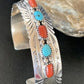 Navajo Blue Kingman Turquoise Coral Cuff Bracelet | 7 Strand | Sterling Silver | 12315