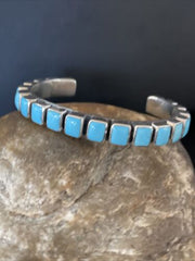 Sleeping Beauty Blue Turquoise Cuff Bracelet |  Sterling Silver | Authentic Native American Handmade | 1558