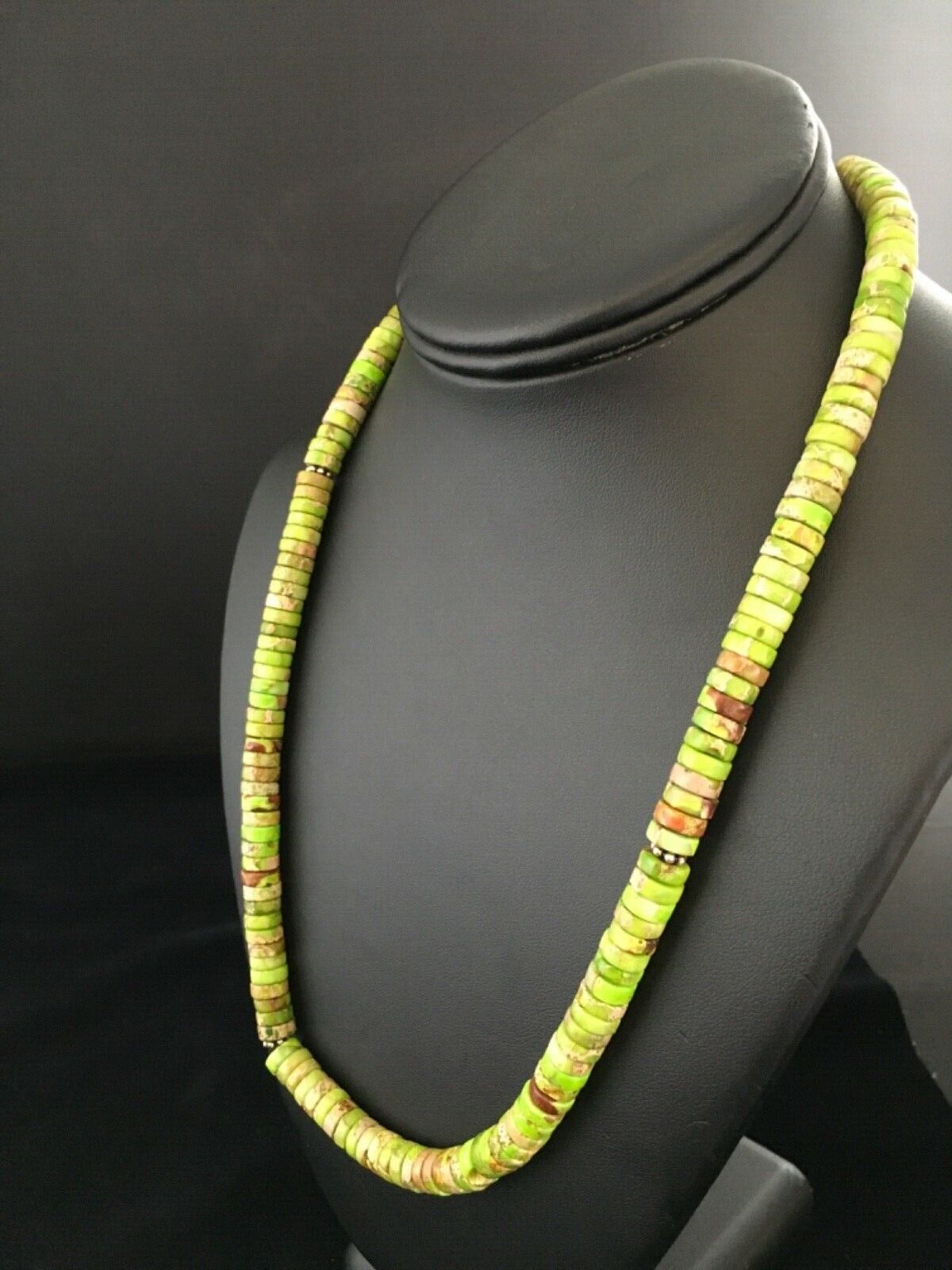 Navajo Green Gaspeite Heishi Necklace | Sterling Silver | 20" | Authentic Native American Handmade | 1734