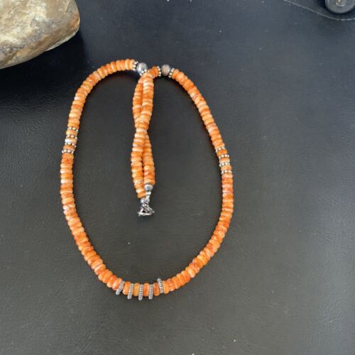 Navajo Pearls Orange Spiny Oyster Necklace | Sterling Silver | 20" | 6mm | Authentic Native American Handmade | 12949 - Masha USA