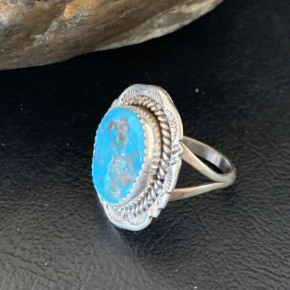 Navajo Blue Kingman Turquoise Ring | Sterling Silver | Sz 8 | Authentic Native American Handmade | 12960