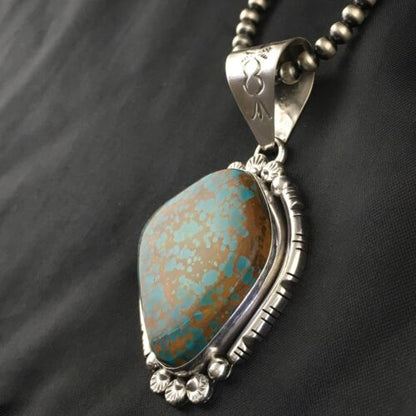 Navajo Blue #8 Turquoise Pendant | Sterling Silver | 3" | Authentic Native American Handmade | 10157