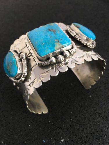 Native American Ithaca Peak Turquoise Men's Bracelet | Sterling Silver | 8816 - Masha USA