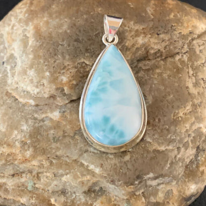 Navajo Sterling Beads Necklace with Blue Larimar Pendant | Authentic Native American Handmade | 10829