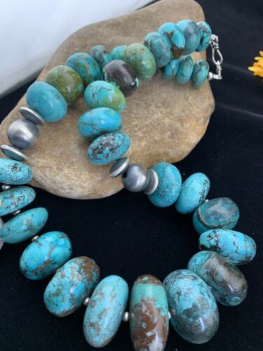 Navajo Pearls Sterling Silver & Blue Turquoise Graduated Necklace | Authentic Native American | 24" | 01745