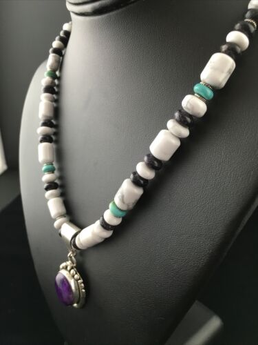 Navajo Purple Sugilite Turquoise Bead Necklace | Sterling Silver | 22" | Authentic Native American Handmade | 10035