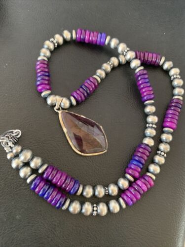 Navajo Pearls Purple Sugilite Necklace Pendant | Sterling Silver | Authentic Native American Handmade | 10328