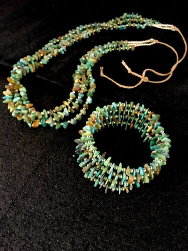 Native American Santo Domingo Turquoise Necklace & Bracelet Set | 3 Strand | 8762