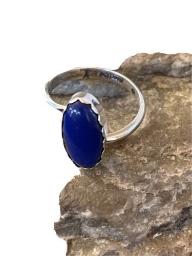 Native American Navajo Sterling Silver Navy Blue Lapis Ring | Sz 7 | 1131