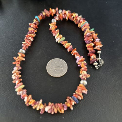 Navajo Multi-Color Spiny Oyster Necklace | Sterling Silver | 21" | Authentic Native American Handmade | 14309