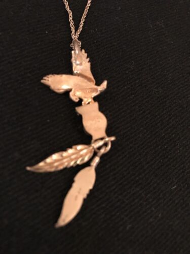 Sterling Silver Navajo Eagle Turquoise Feather Necklace Pendant 2.5" | Southwestern 17.5" | 3257