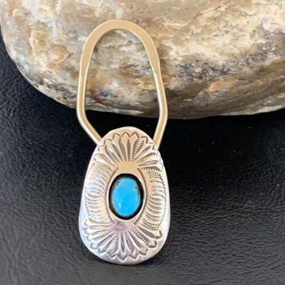 Navajo Turquoise Keyring | Sterling Silver | 2" | Authentic Native American Handmade | 11596