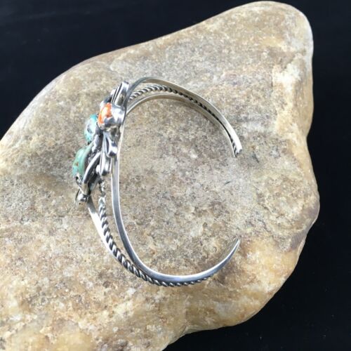 Navajo Native American Bracelet | Sterling Silver | Spiny Oyster Green Turquoise | 10113