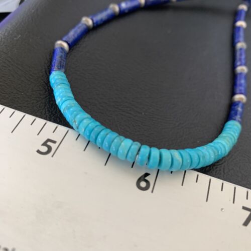 Native American Men's Navajo Lapis Turquoise Bead Necklace | Sterling Silver | 21" | 12471