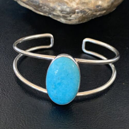 Minimalist Women's Blue Kingman Turquoise Cuff Bracelet | Sterling Silver | 12869