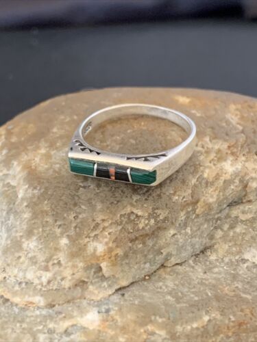 Native American Women's Navajo Green Malachite Onyx Inlay Ring | Sz 7 | 11153