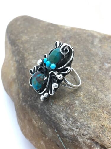 Navajo Multi-Stone Turquoise Ring | Sterling Silver | Sz 8.75 | Native American Handmade | 3182