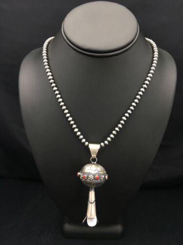Navajo Red Coral Naja Pendant Necklace | Sterling Silver | Authentic Native American Handmade | 2619