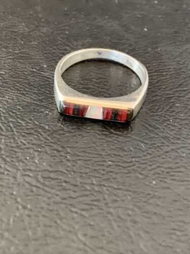 Native American Navajo Black Onyx Opal Coral Inlay Ring | Sz 6 | Authentic Handmade | 11146 - Masha USA