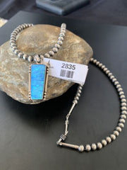 Blue Opal Inlay Necklace Pendant | Navajo Pearls | Sterling Silver | Authentic Native American Handmade | 2835