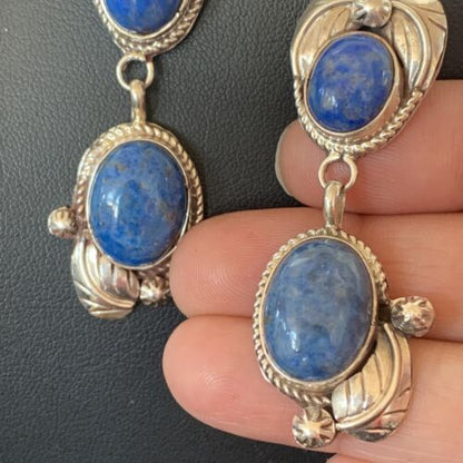 Native American Navajo Denim Lapis Dangle Earrings | Sterling Silver | 2" | 1679