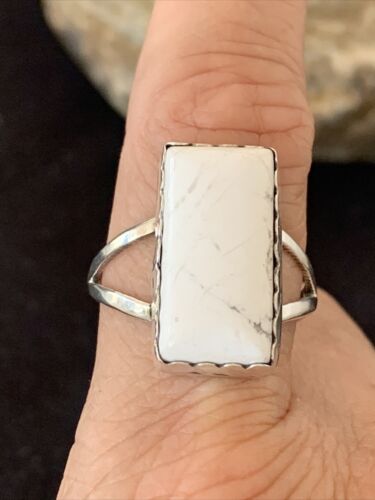 Navajo White Buffalo Turquoise Ring | Sterling Silver | Sz 10.5 | Authentic Native American Handmade | 1083