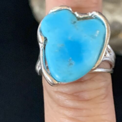 Navajo Blue Kingman Turquoise Ring | Sterling Silver | Sz 8 | Authentic Native American Handmade | 13541