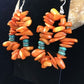Navajo Orange Coral Turquoise Earrings Set | Sterling Silver | Authentic Native American Handmade | 1776