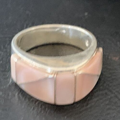 Navajo Pink Mother of Pearl Inlay Band Ring | Sz 8 | Authentic Native American Handmade | 12413