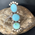 Navajo Blue Sonoran Gold Turquoise Multi-Stone Ring | Authentic Native American Sterling Silver | Sz 7 | 14064