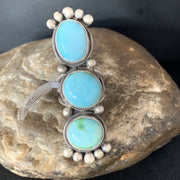 Navajo Blue Sonoran Gold Turquoise Multi-Stone Ring | Authentic Native American Sterling Silver | Sz 7 | 14064