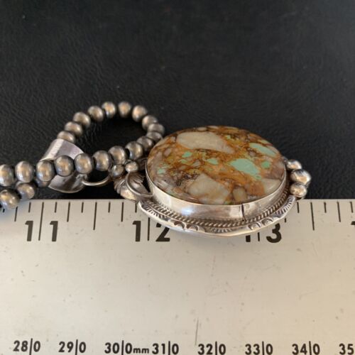Men's Navajo Boulder Turquoise Pendant Necklace | Sterling Silver | Authentic Native American Handmade | 13658