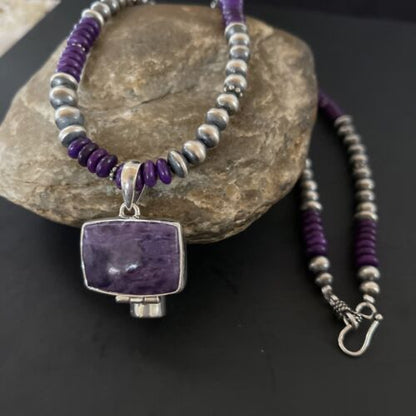 Navajo Pearls Necklace with Purple Sugilite Pendant | Sterling Silver | Multi-Stone | 11333
