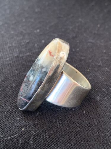 Navajo Men's White Black Cinnabrite Ring | Sterling Silver | Sz 7.5 | Authentic Native American Handmade | 1556