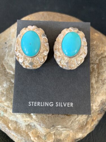Southwestern Women's Blue Turquoise Nugget Earrings | Sterling Silver | Authentic Native American Handmade | 13012