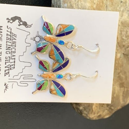 Navajo Butterfly Turquoise Spiny Opal Inlay Earrings | Sterling Silver | 0.5" | 12012