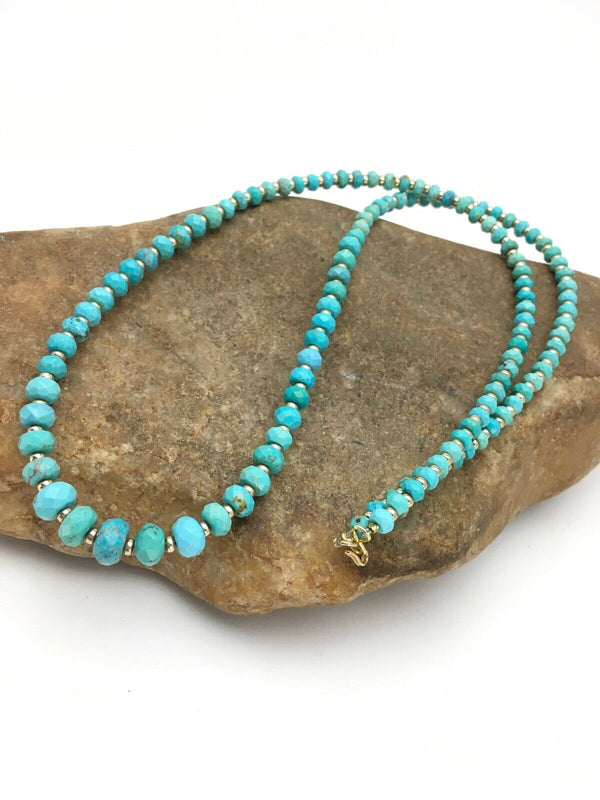 Navajo Faceted Blue Turquoise Necklace | Gold Filled Beads | Authentic Native American | 24" | 13751